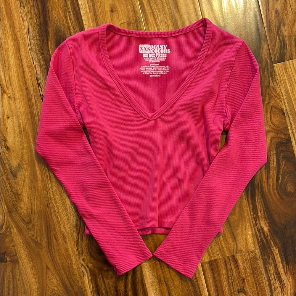 Big Bud Press Hot Pink Long Sleeve V-Neck